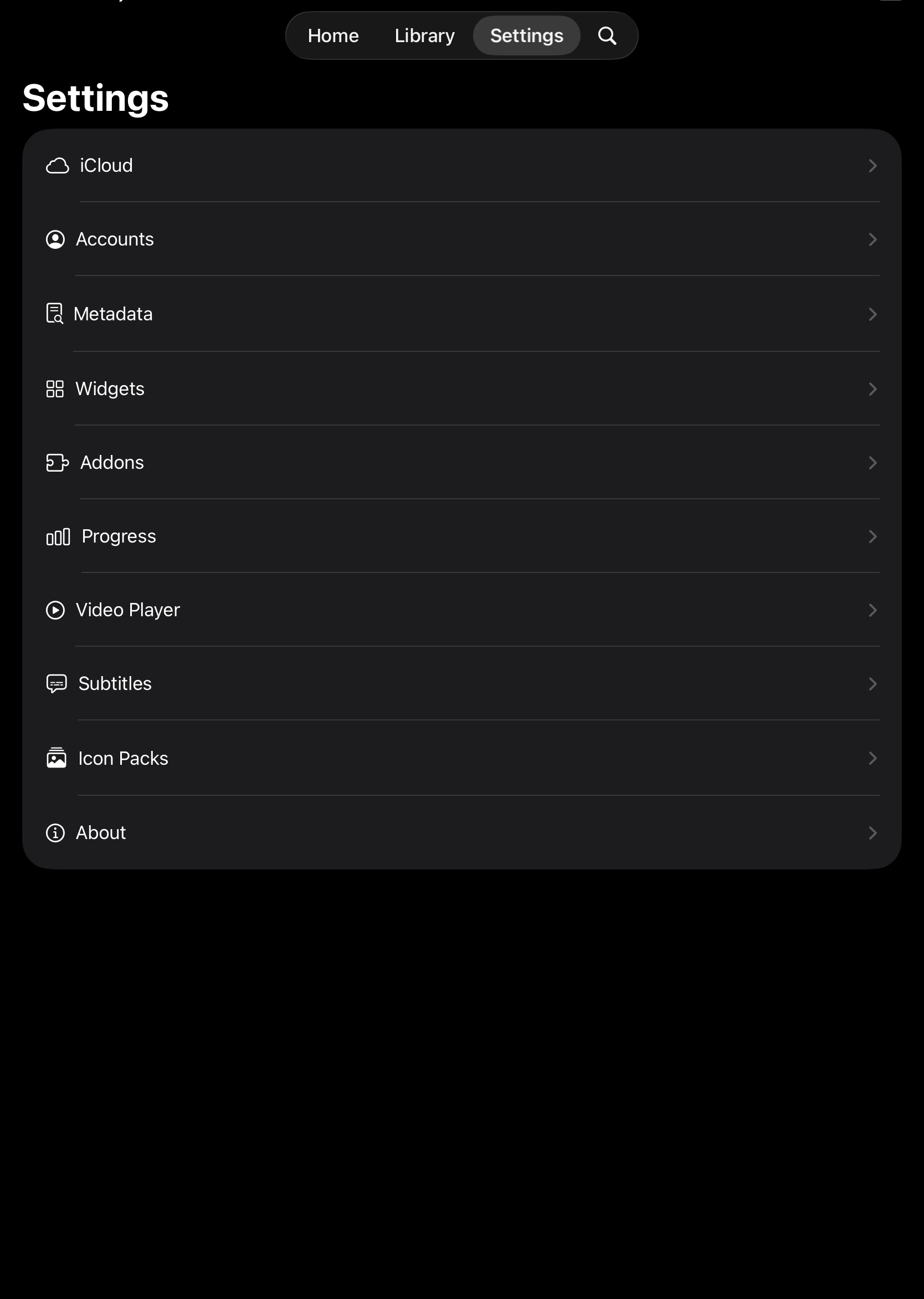 Écran Settings de Fusion